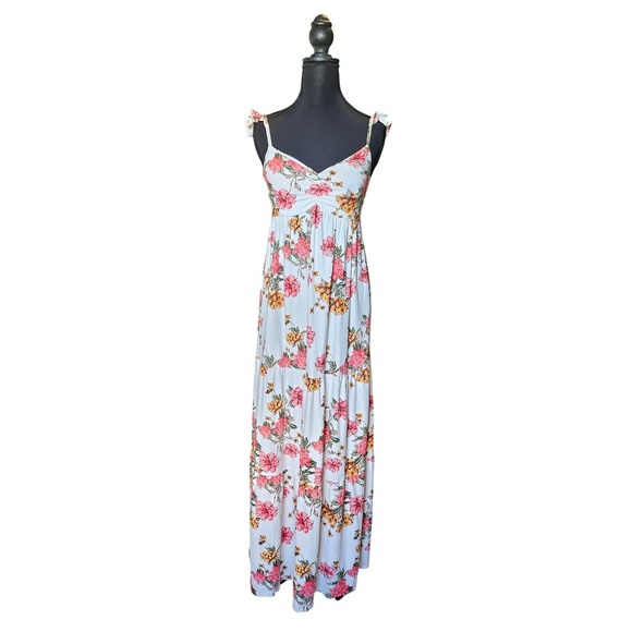 Floral Babydoll Maxi Dress Tiered Empire Waist Romantic Cottagecore Y2K Style S - Picture 1 of 10